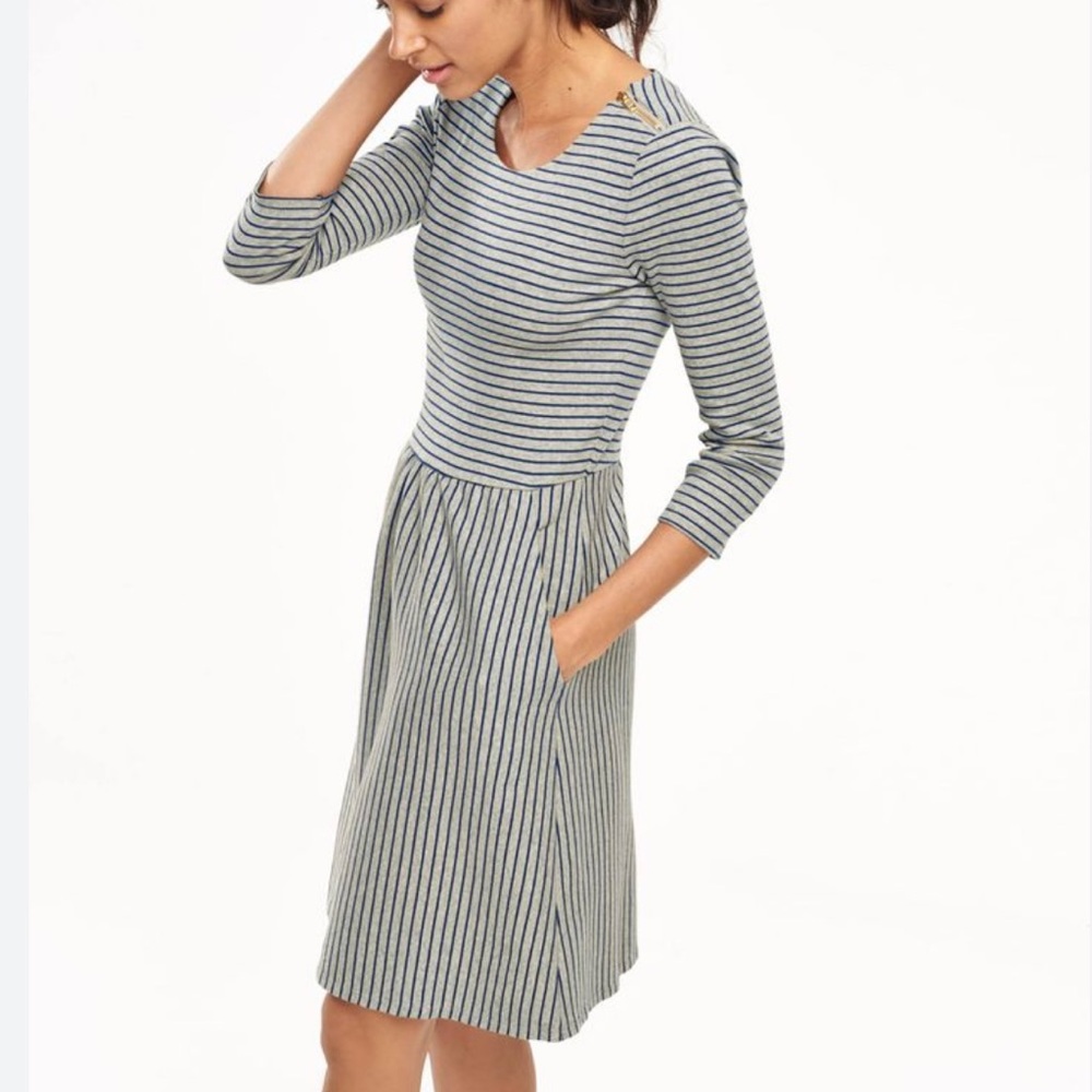 Boden Striped Midi Dress in Gray and Black